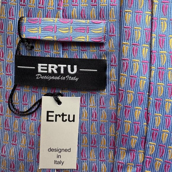 Philippe Ertu Tie 100% Silk Blue Gold Stipe Geo Japan Italy 3.75"x57-59" X5 - Picture 5 of 16